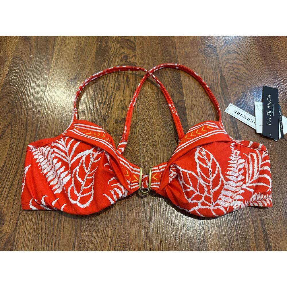 La Blanca Underwire Criss Cross Bikini Top Red/White 16 NWT Supportive Swim